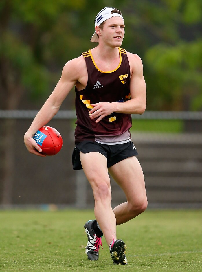 AFL 2016 Training - Hawthorn 080216 MELBOURNE, AUSTRALIA - FEBRUARY 08: Blake Hardwick of the Hawks in action during the Hawthorn Hawks training session at the Ricoh Centre in Melbourne, Australia on February 08, 2016. (Photo by Adam Trafford/AFL Media)